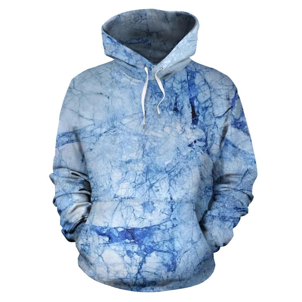 Ice Blue Marble Print Pullover Hoodie