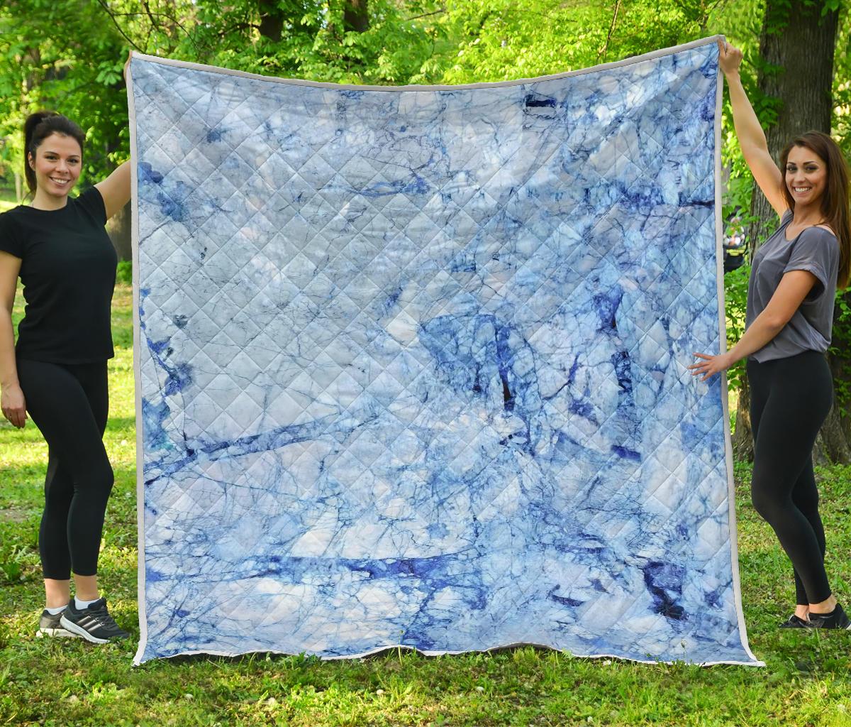 Ice Blue Marble Print Quilt