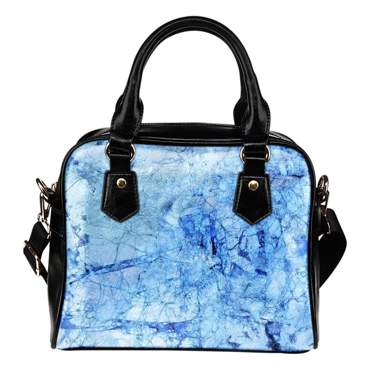 Ice Blue Marble Print Shoulder Handbag