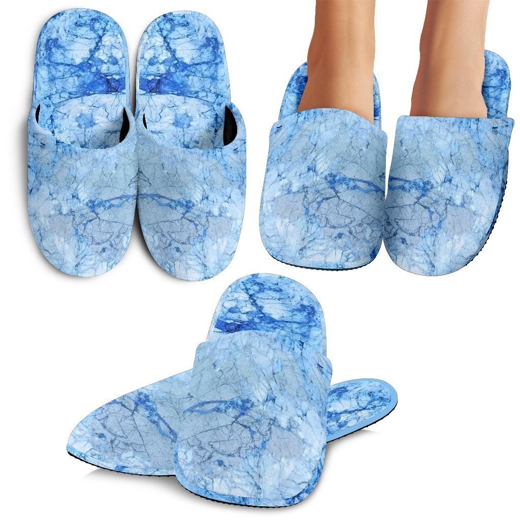 Ice Blue Marble Print Slippers