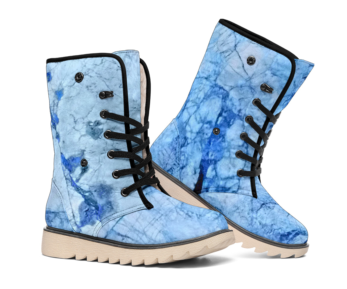 Ice Blue Marble Print Winter Boots