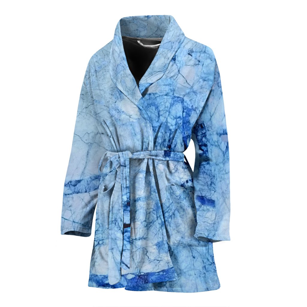 Ice Blue Marble Print Women's Bathrobe