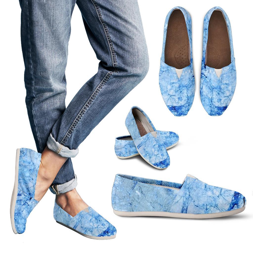 Ice Blue Marble Print Women's Casual Canvas Shoes