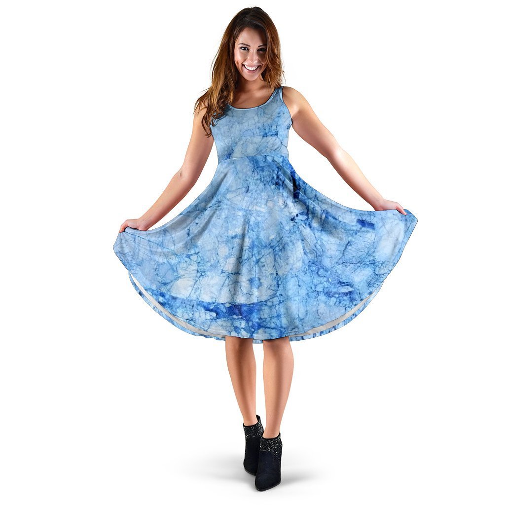 Ice Blue Marble Print Women's Dress