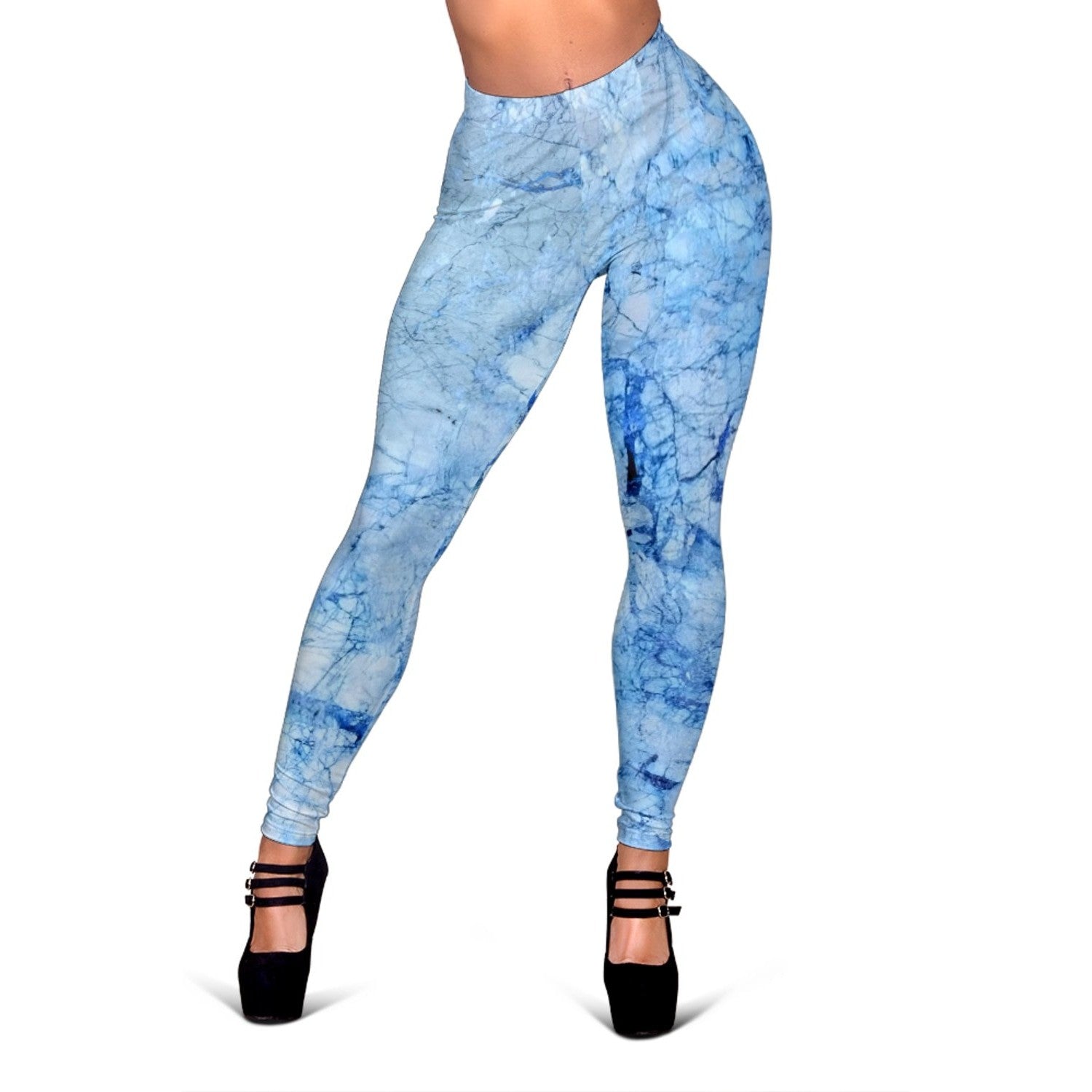 Ice Blue Marble Print Women's Leggings