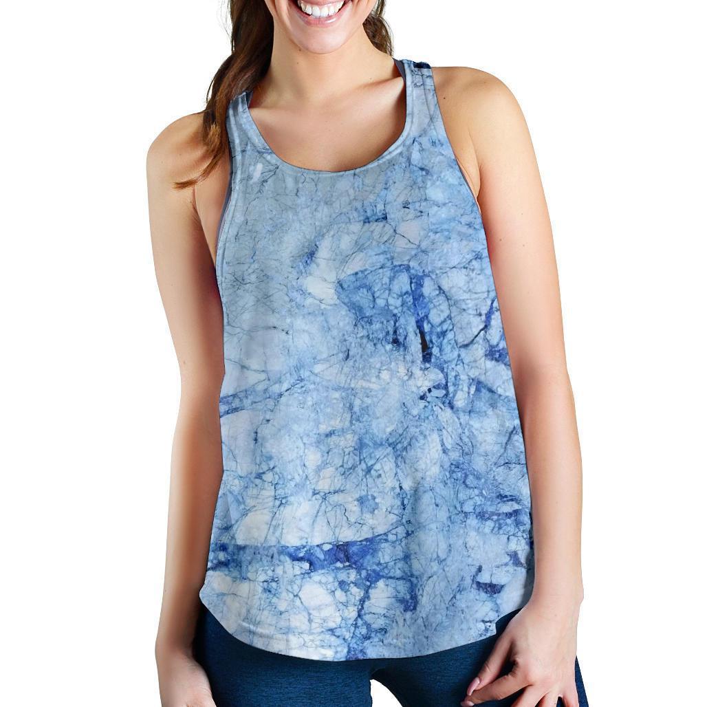 Ice Blue Marble Print Women's Racerback Tank Top