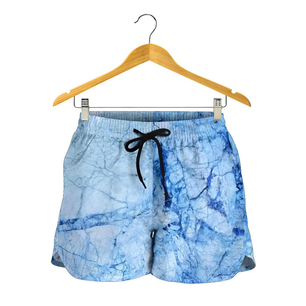 Ice Blue Marble Print Women's Shorts