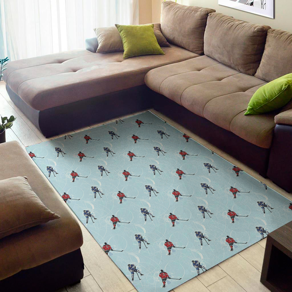 Ice Hockey Players Pattern Print Area Rug