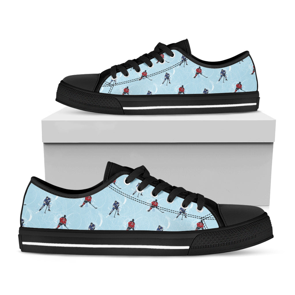 Ice Hockey Players Pattern Print Black Low Top Shoes