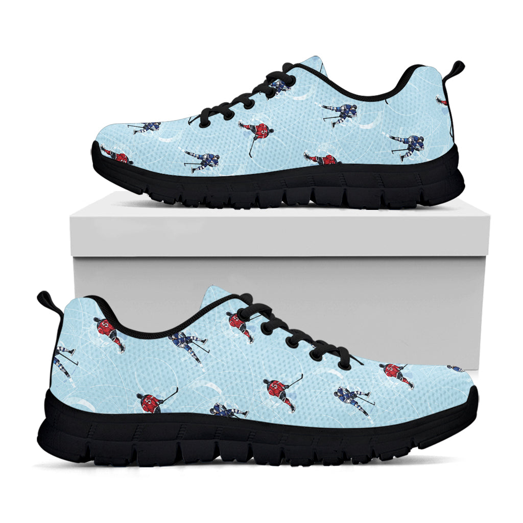 Ice Hockey Players Pattern Print Black Sneakers