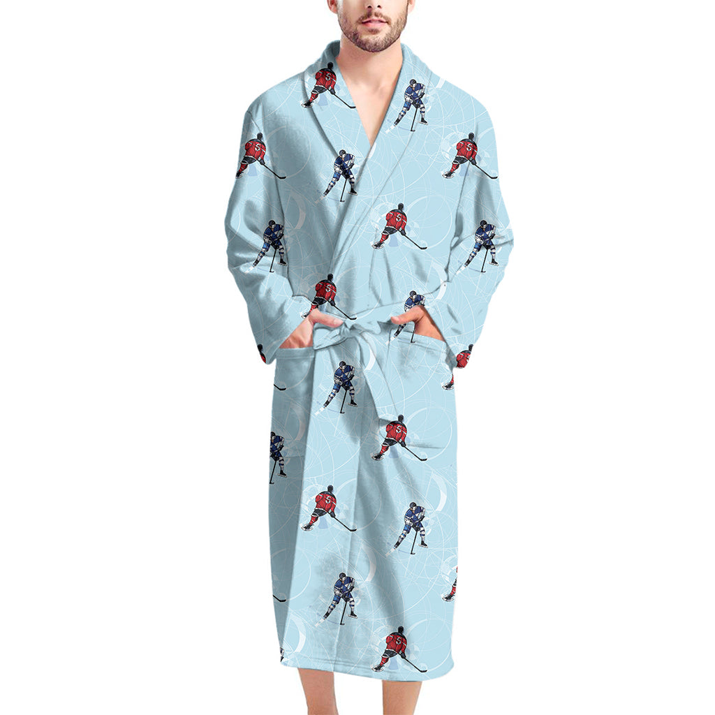 Ice Hockey Players Pattern Print Men's Bathrobe