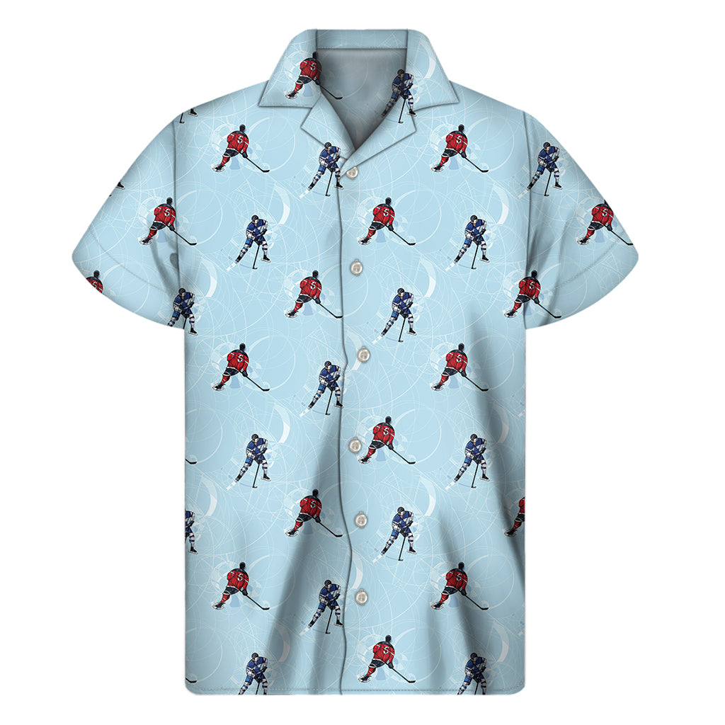 Ice Hockey Players Pattern Print Men's Short Sleeve Shirt