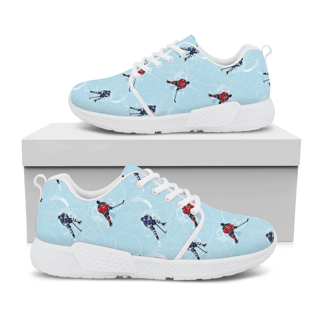 Ice Hockey Players Pattern Print White Athletic Shoes