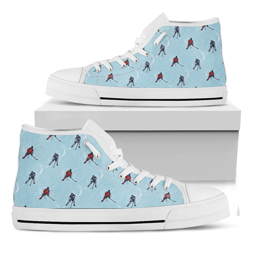 Ice Hockey Players Pattern Print White High Top Shoes