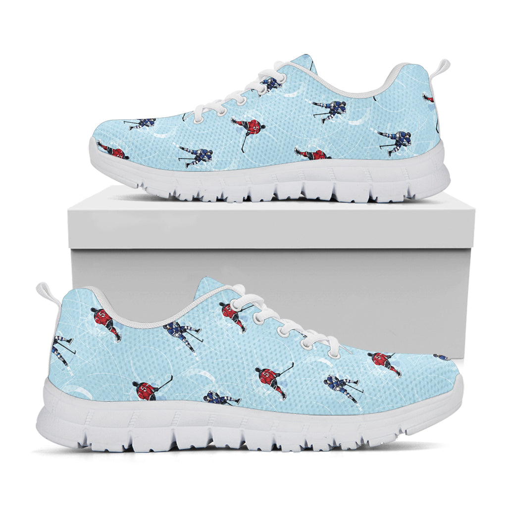 Ice Hockey Players Pattern Print White Sneakers