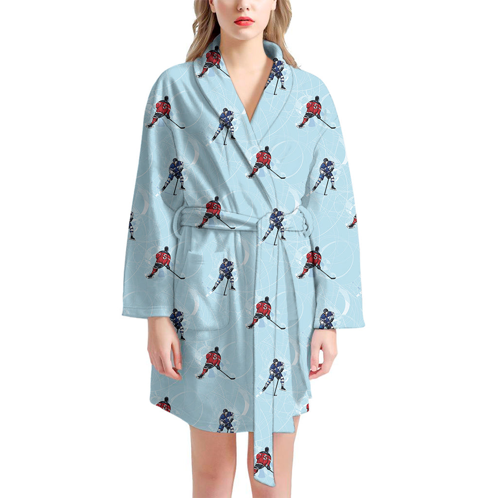 Ice Hockey Players Pattern Print Women's Bathrobe