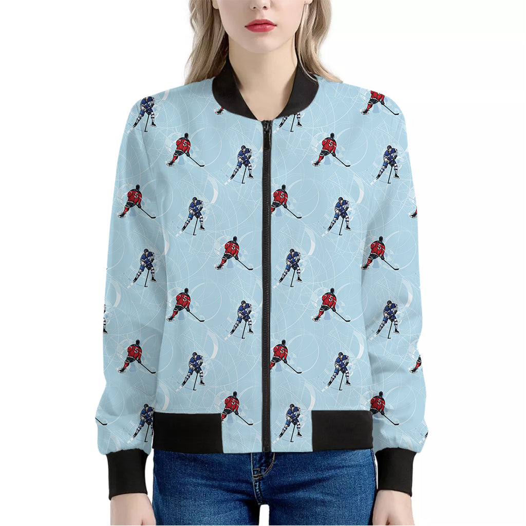 Ice Hockey Players Pattern Print Women's Bomber Jacket