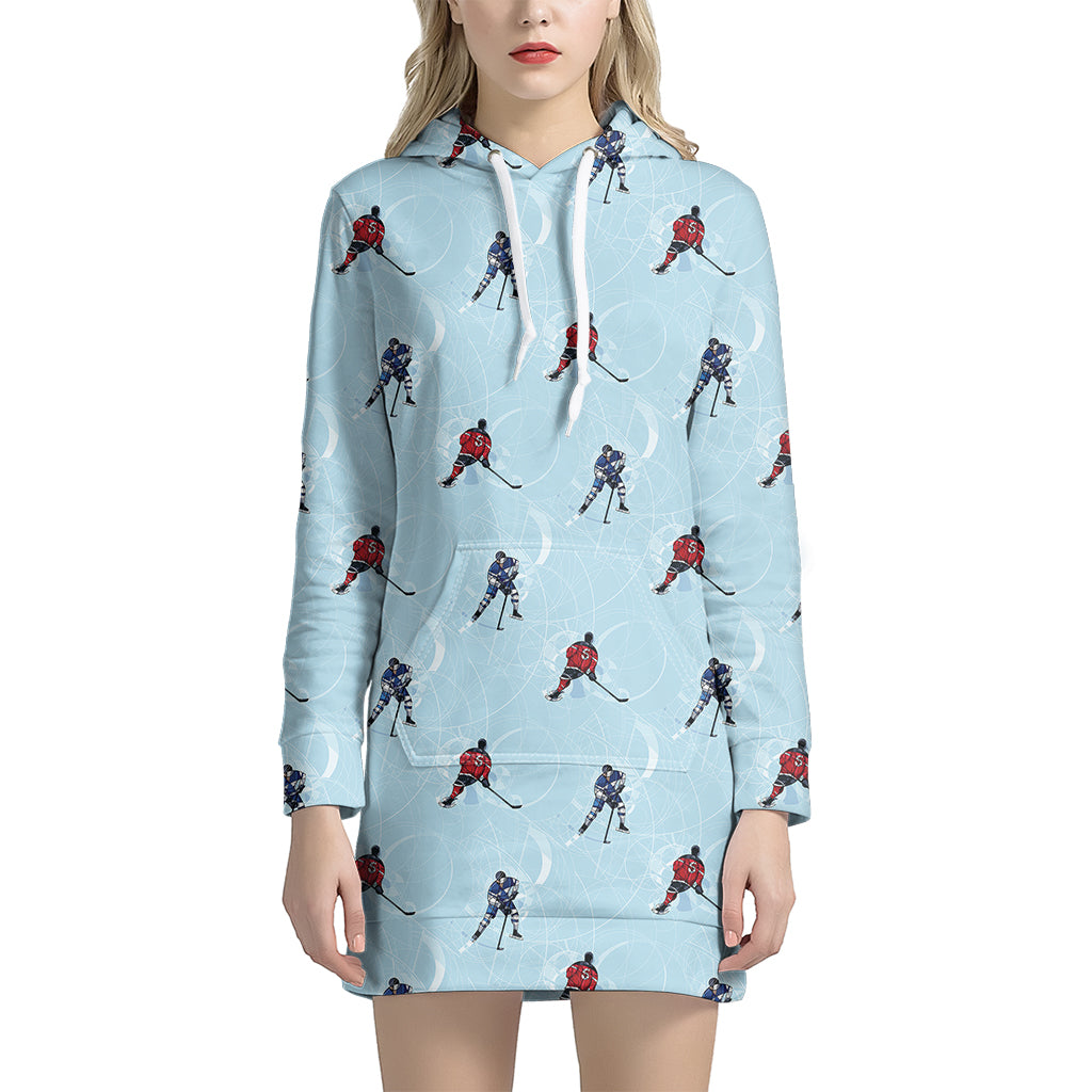 Ice Hockey Players Pattern Print Women's Pullover Hoodie Dress