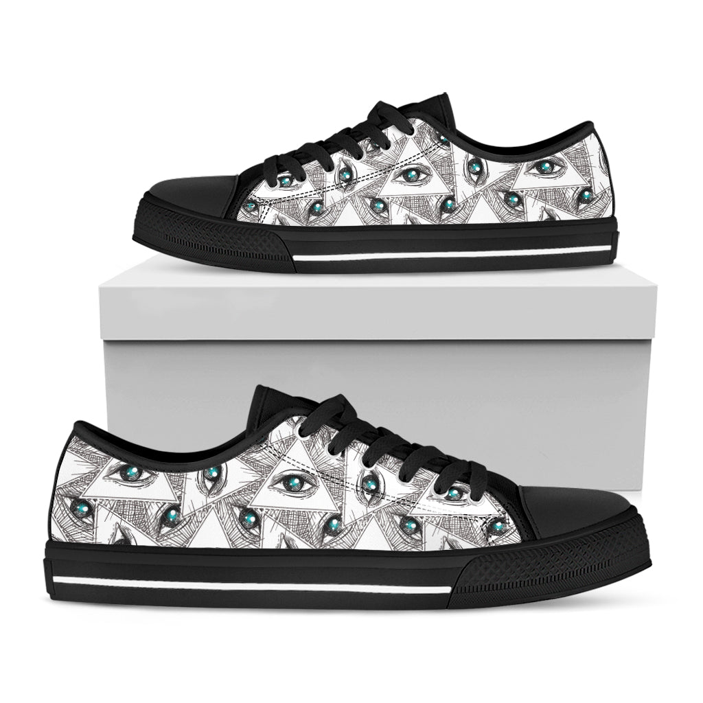 Illuminati Pattern Print Black Low Top Shoes