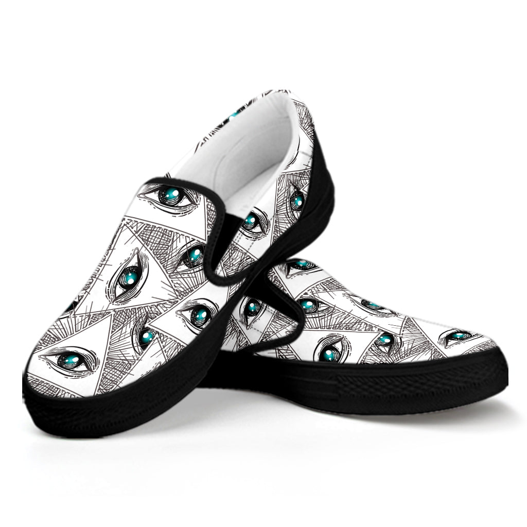 Illuminati Pattern Print Black Slip On Shoes