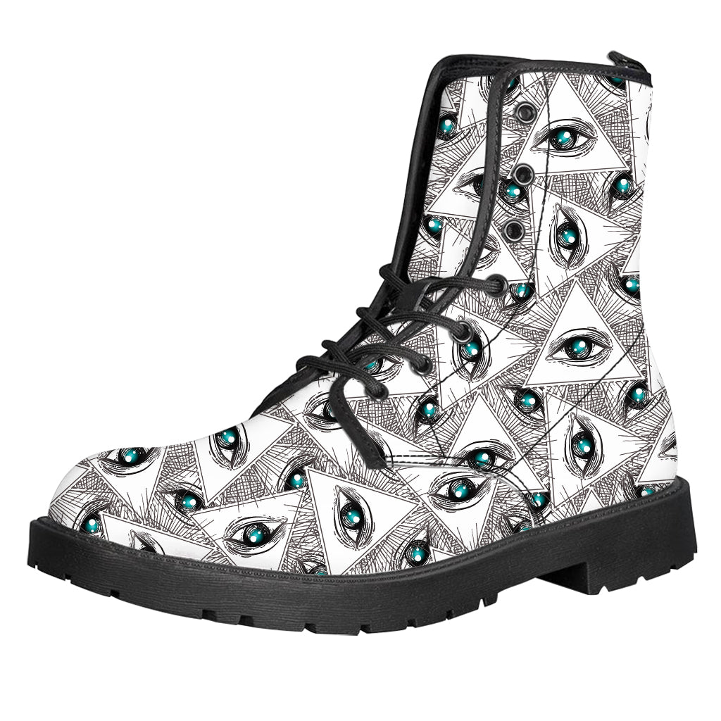 Illuminati Pattern Print Leather Boots