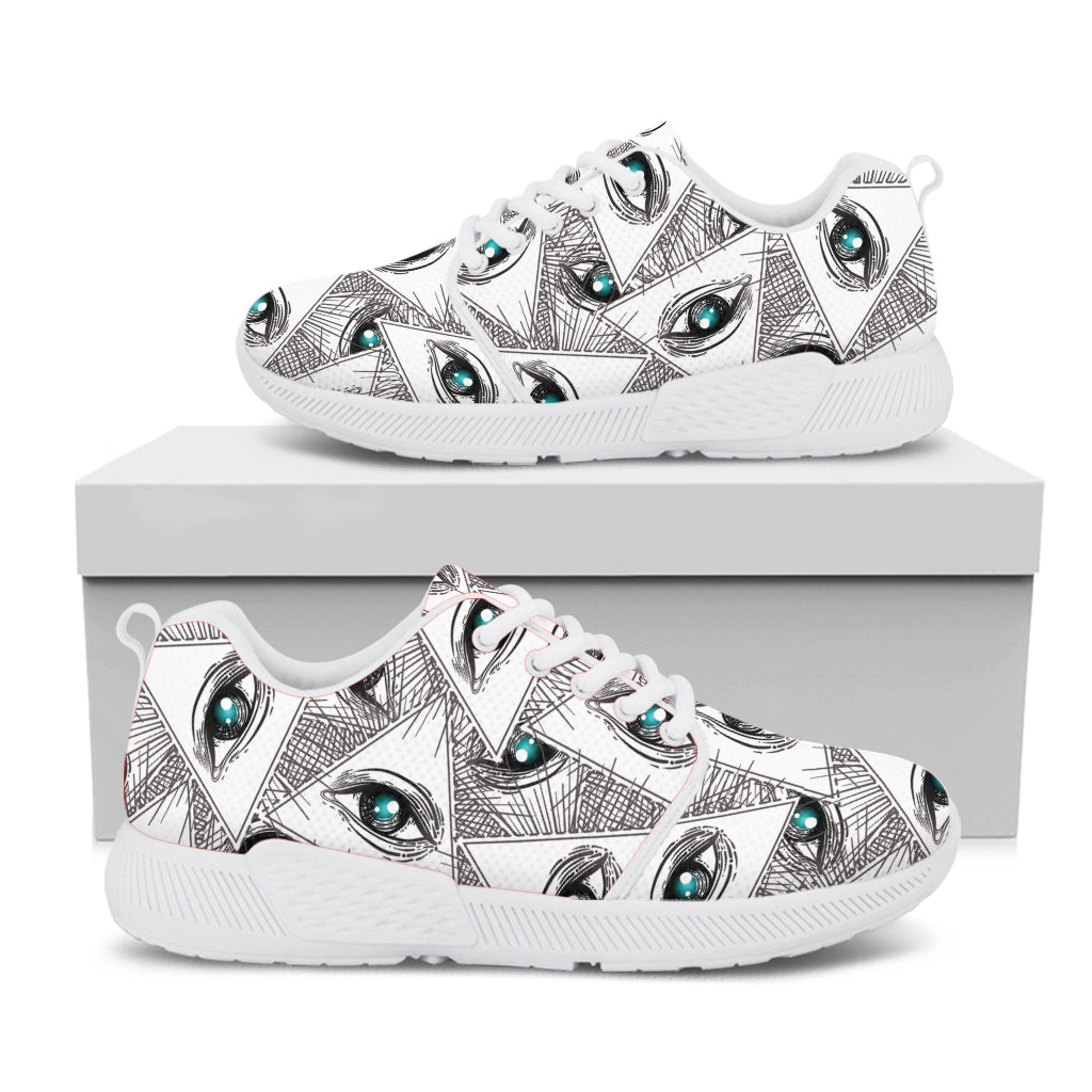 Illuminati Pattern Print White Athletic Shoes