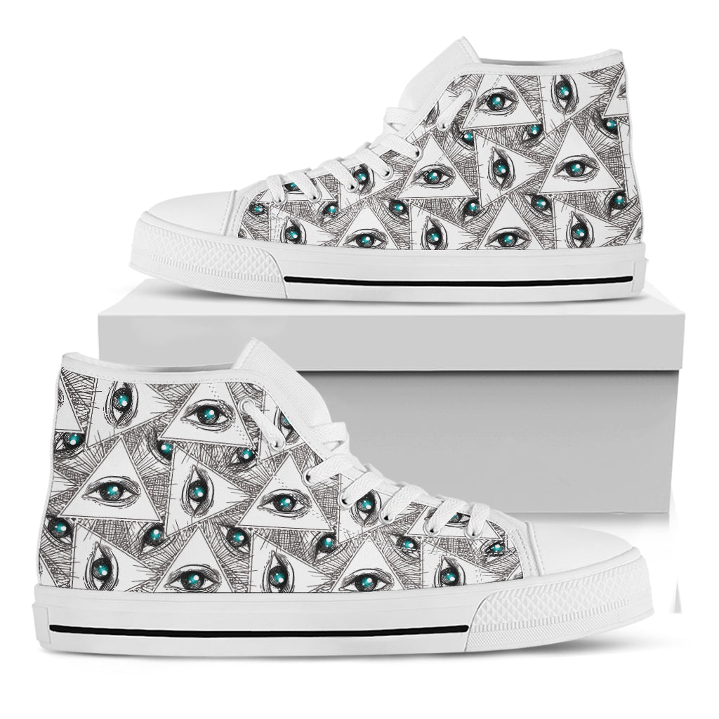 Illuminati Pattern Print White High Top Shoes