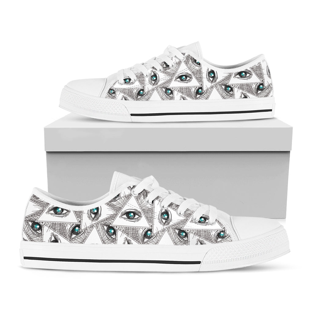 Illuminati Pattern Print White Low Top Shoes