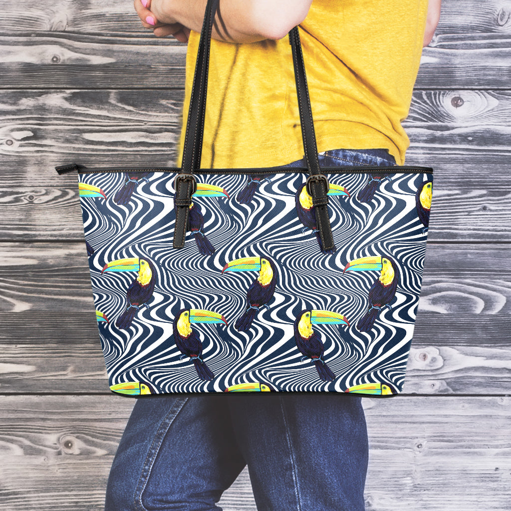 Illusion Toucan Print Leather Tote Bag