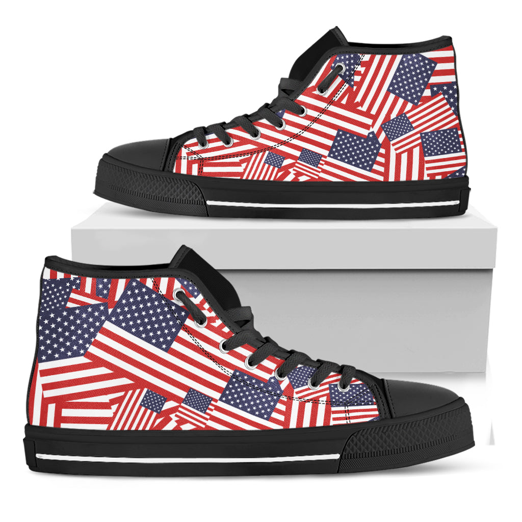 Independence Day USA Flag Pattern Print Black High Top Shoes