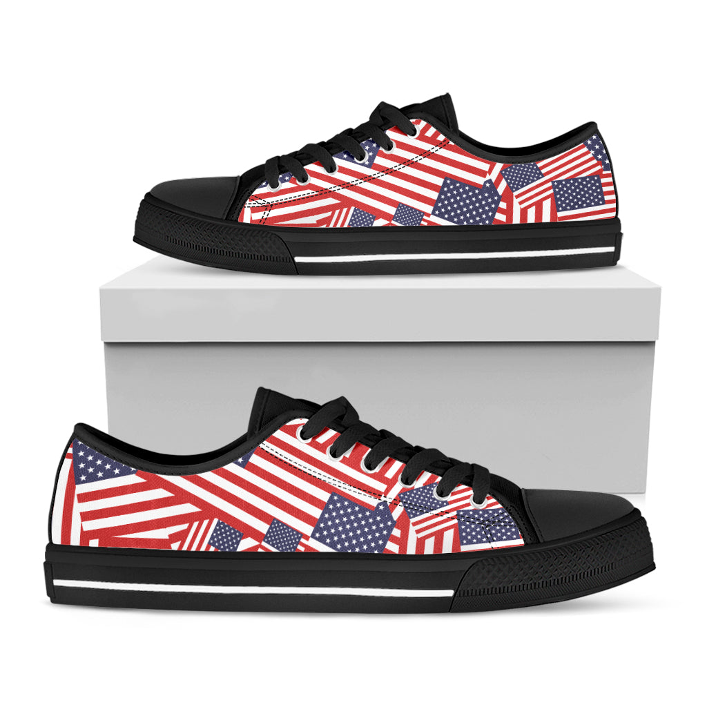 Independence Day USA Flag Pattern Print Black Low Top Shoes