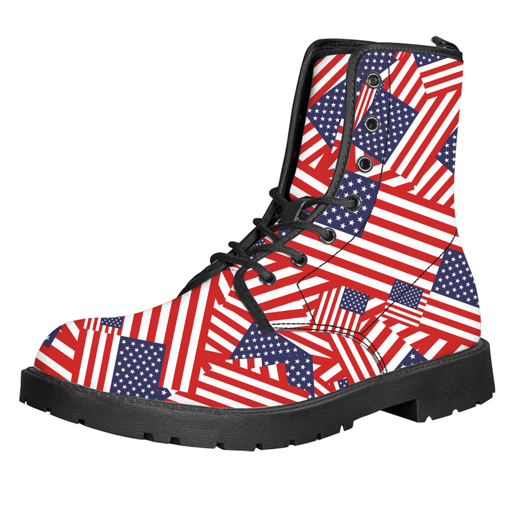 Independence Day USA Flag Pattern Print Leather Boots