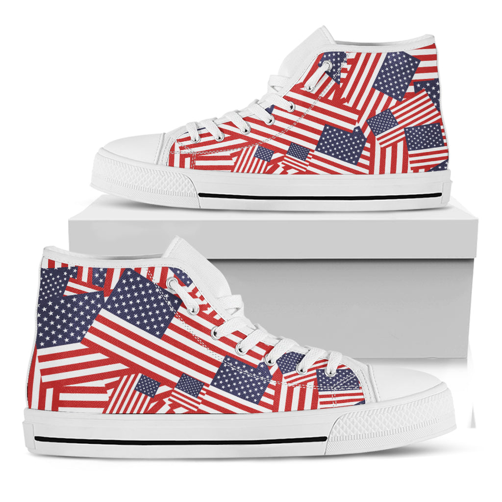 Independence Day USA Flag Pattern Print White High Top Shoes