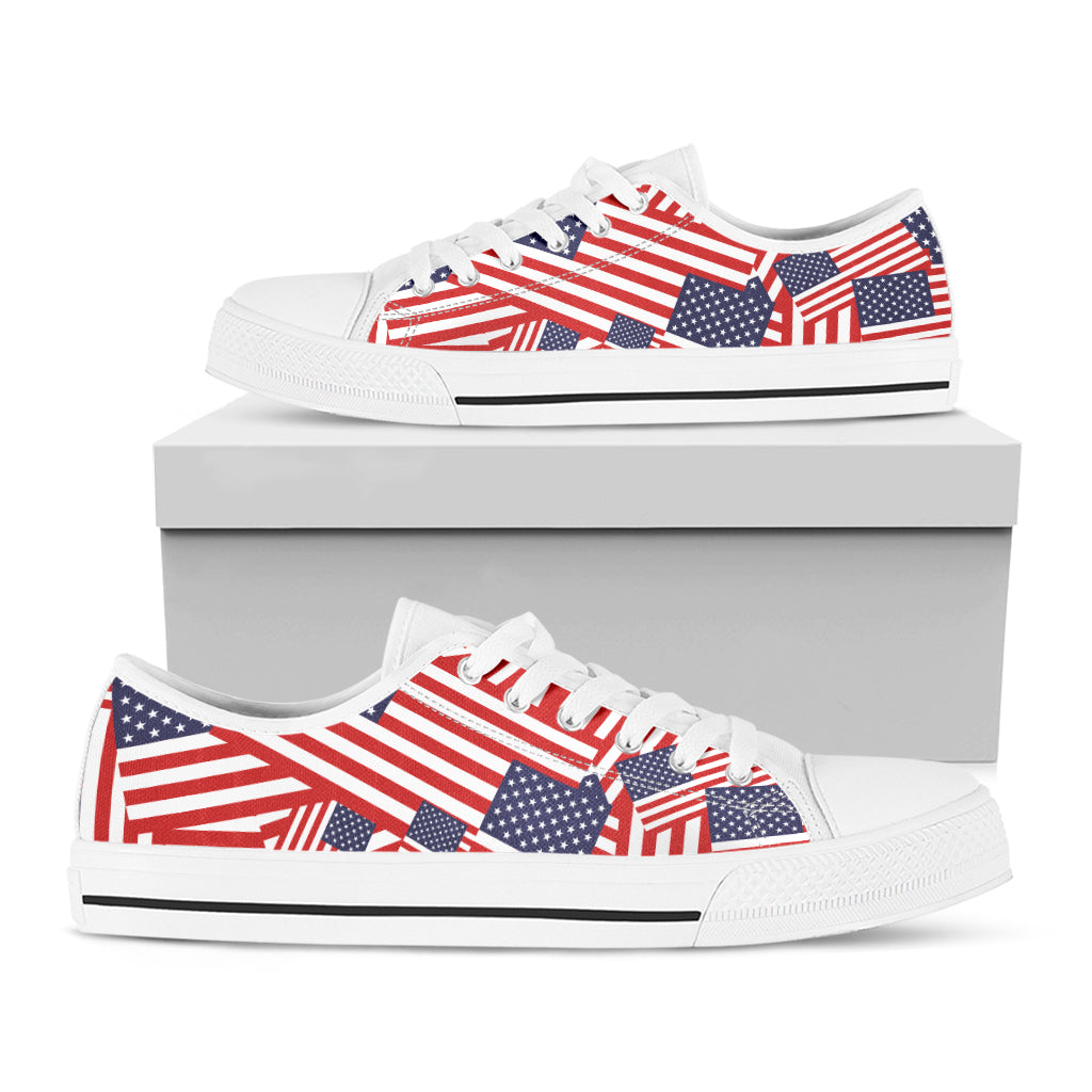 Independence Day USA Flag Pattern Print White Low Top Shoes