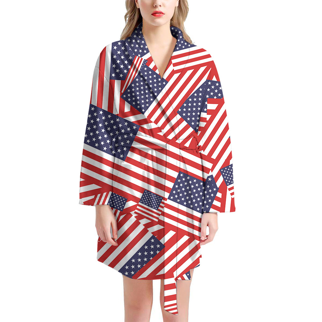 Independence Day USA Flag Pattern Print Women's Bathrobe