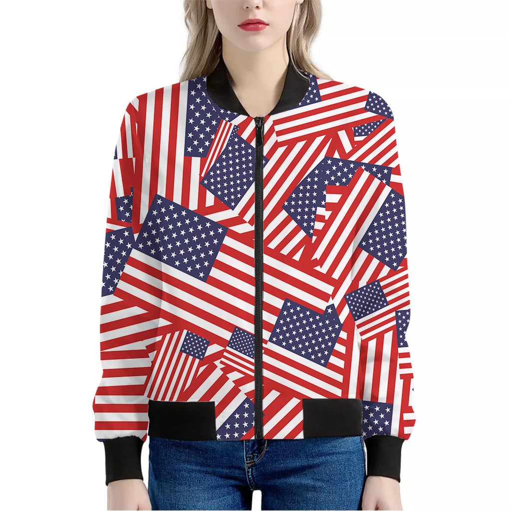 Independence Day USA Flag Pattern Print Women's Bomber Jacket