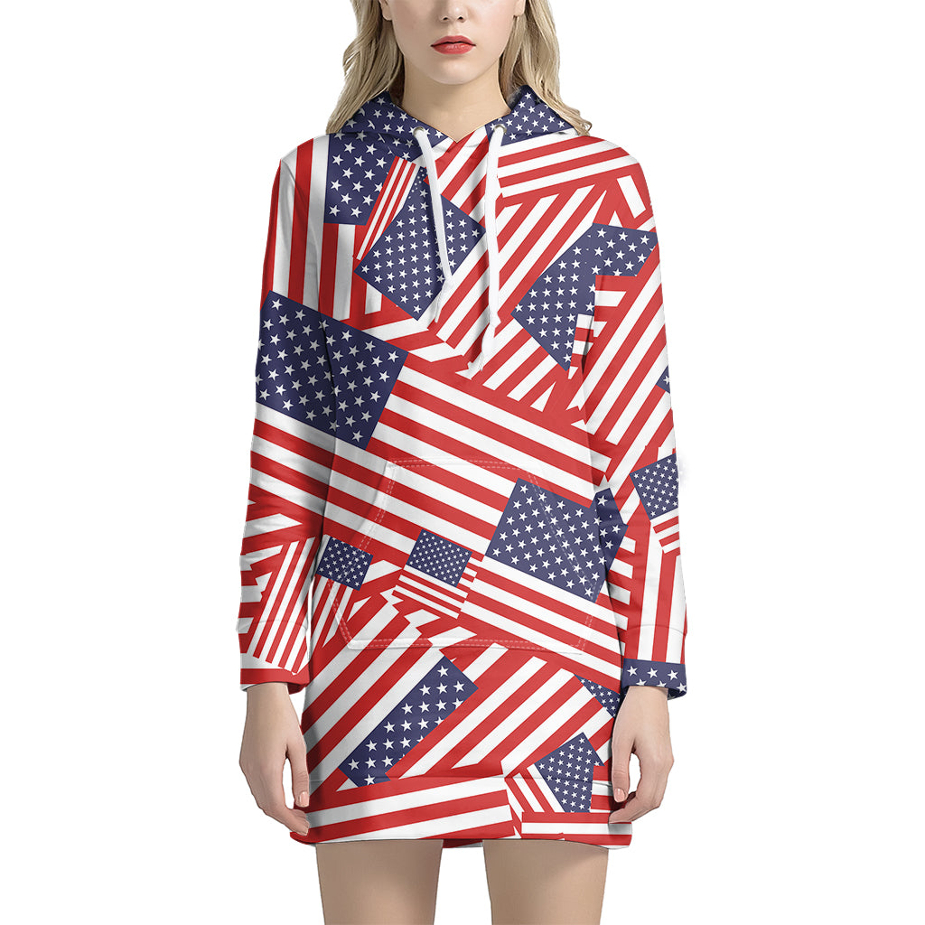 Independence Day USA Flag Pattern Print Women's Pullover Hoodie Dress