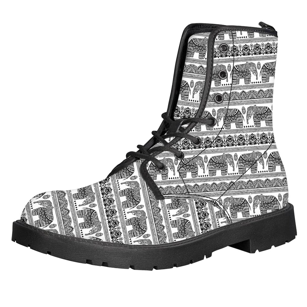 Indian Bohemian Elephant Pattern Print Leather Boots