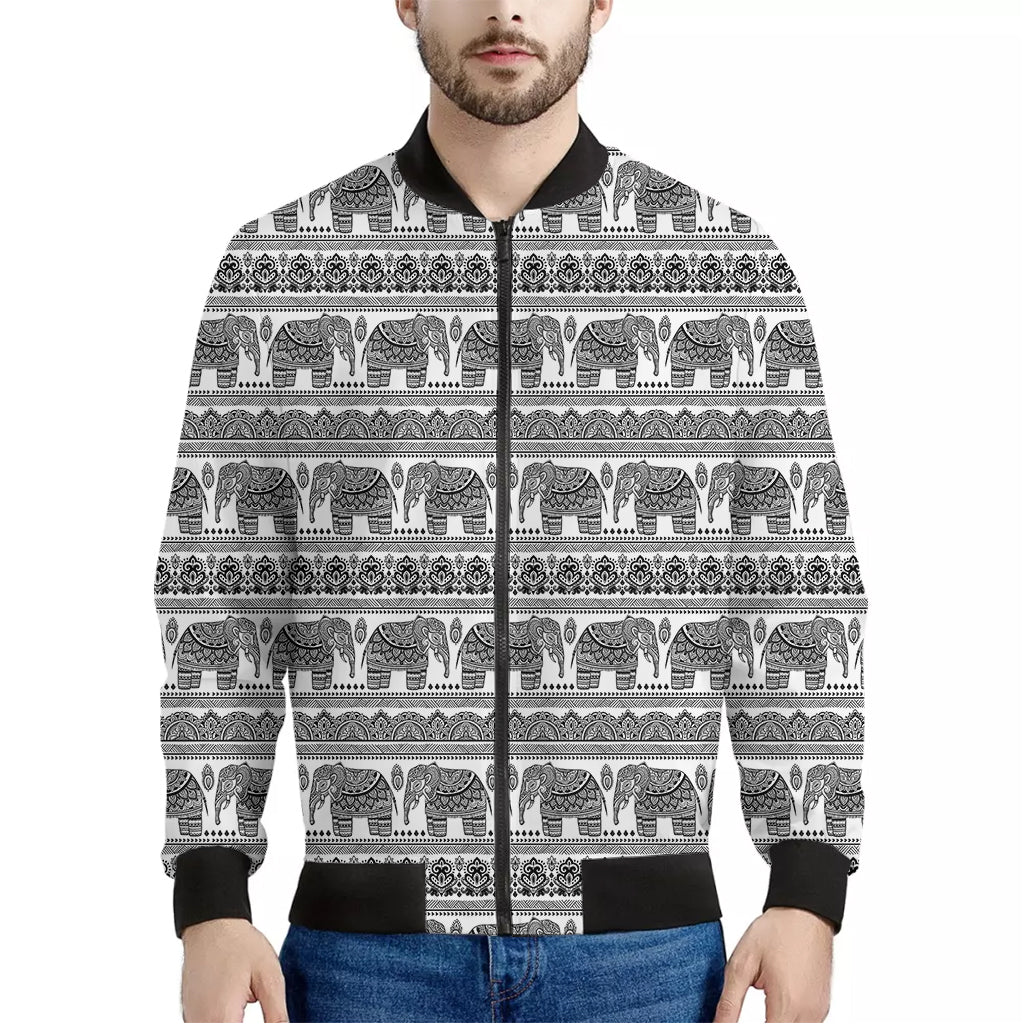 Indian Bohemian Elephant Pattern Print Men's Bomber Jacket