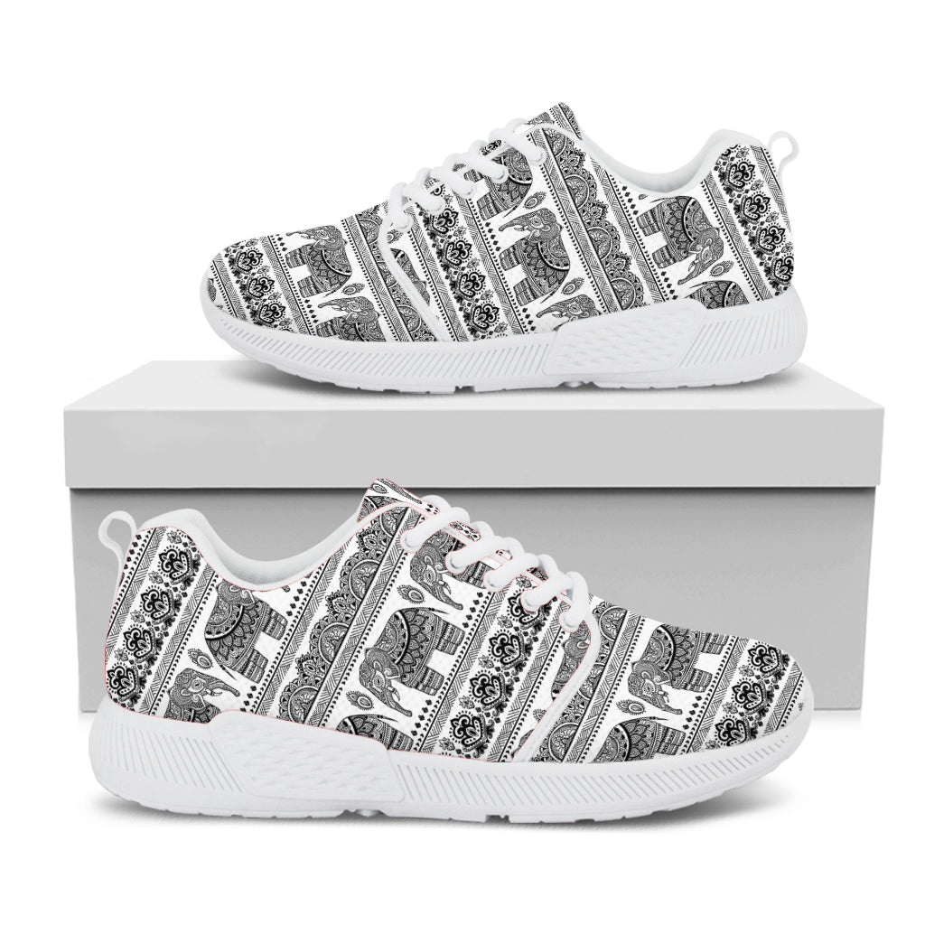 Indian Bohemian Elephant Pattern Print White Athletic Shoes