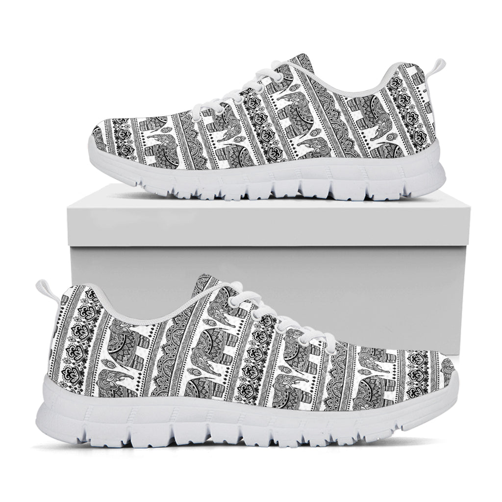 Indian Bohemian Elephant Pattern Print White Sneakers