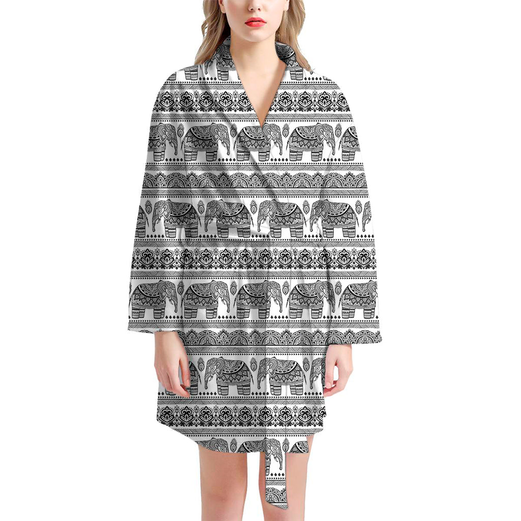 Indian Bohemian Elephant Pattern Print Women's Bathrobe