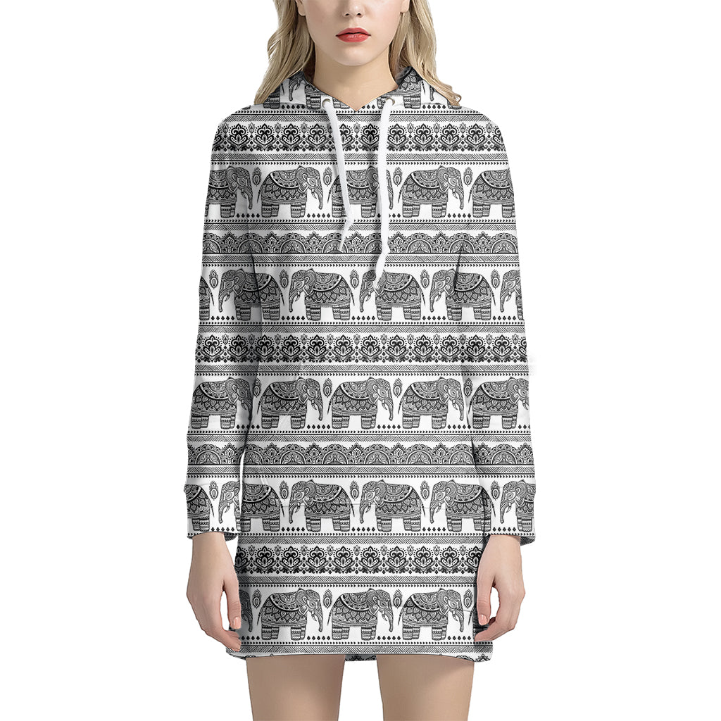 Indian Bohemian Elephant Pattern Print Women's Pullover Hoodie Dress