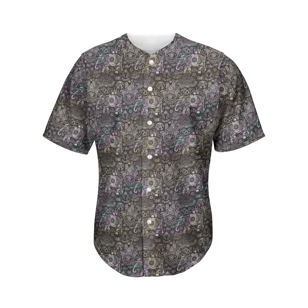 Indian Boho Elephant Pattern Print Men's Baseball Jersey