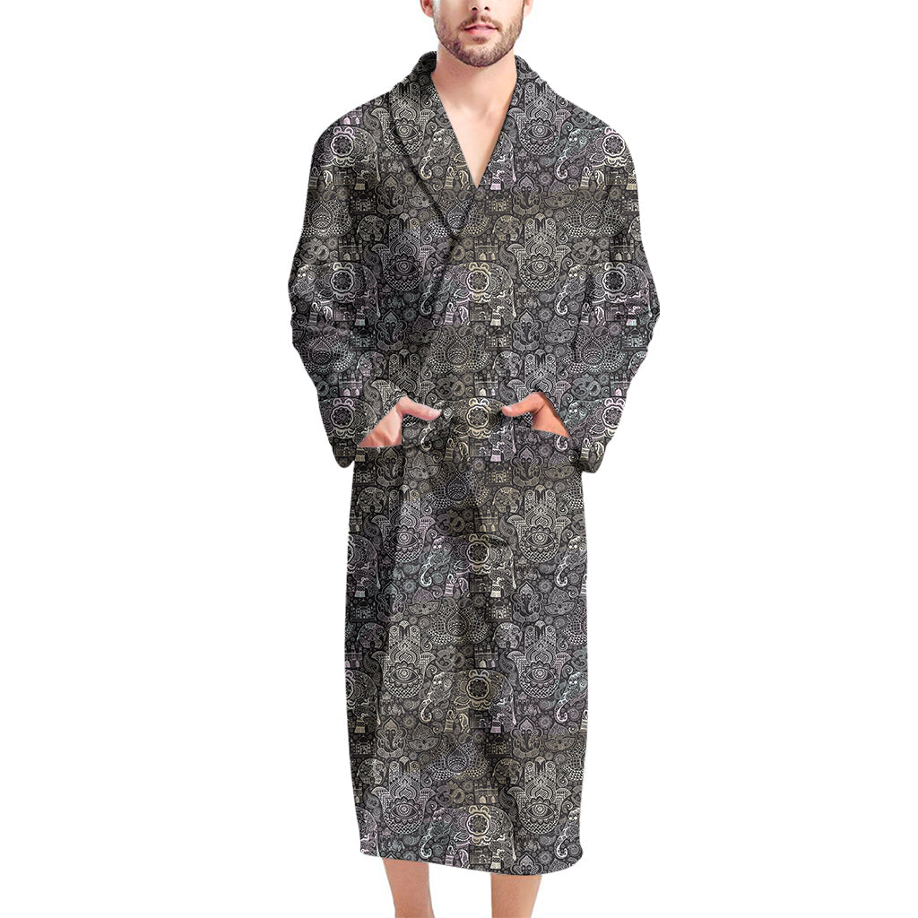 Indian Boho Elephant Pattern Print Men's Bathrobe