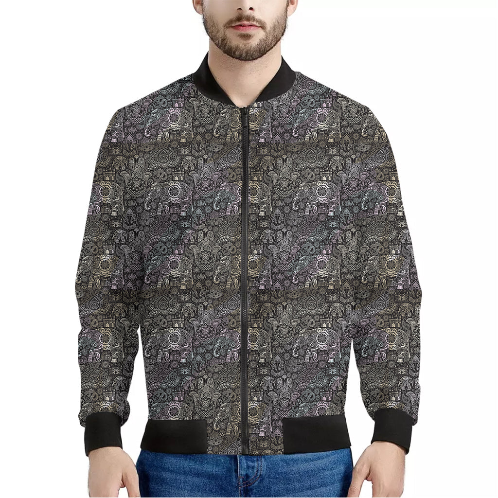 Indian Boho Elephant Pattern Print Men's Bomber Jacket