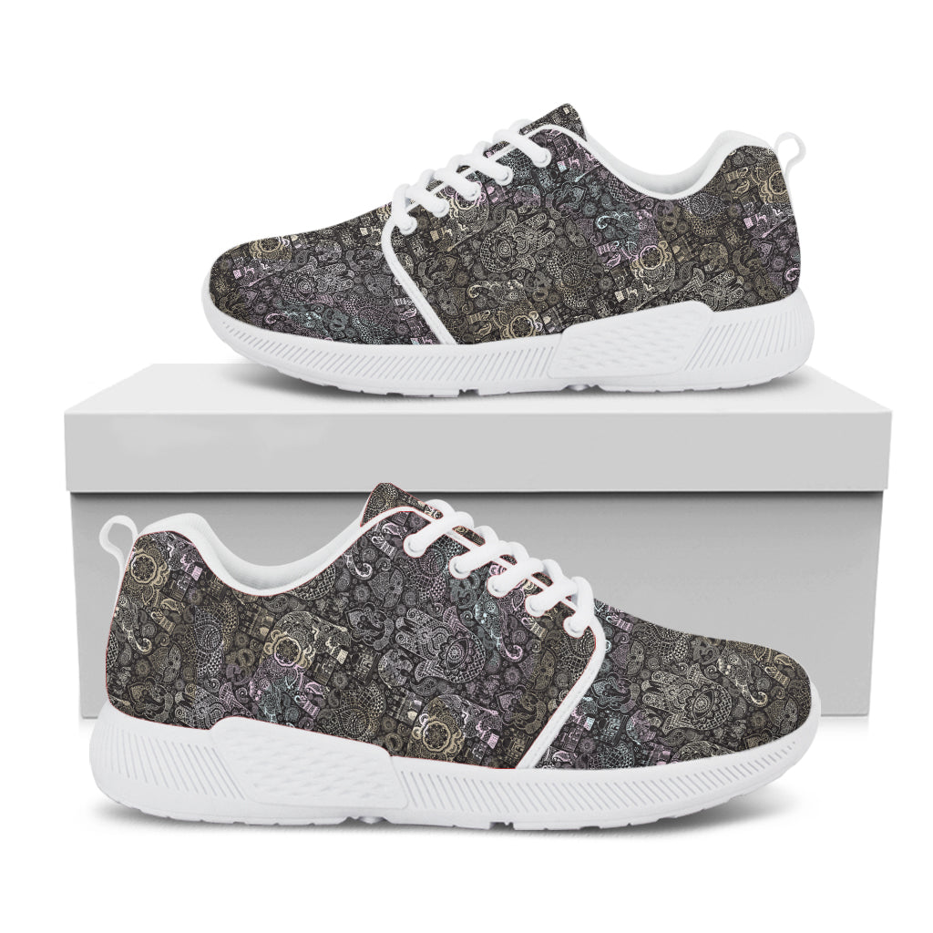 Indian Boho Elephant Pattern Print White Athletic Shoes