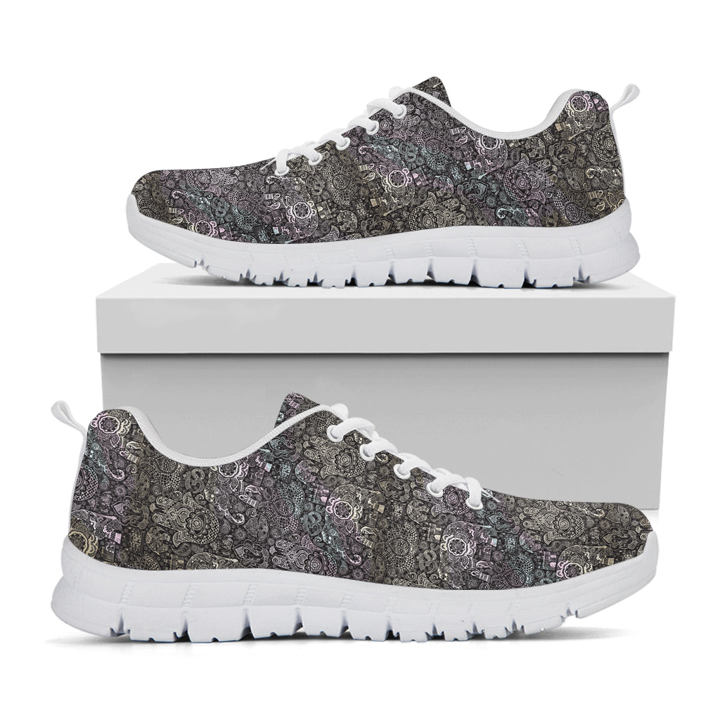 Indian Boho Elephant Pattern Print White Sneakers