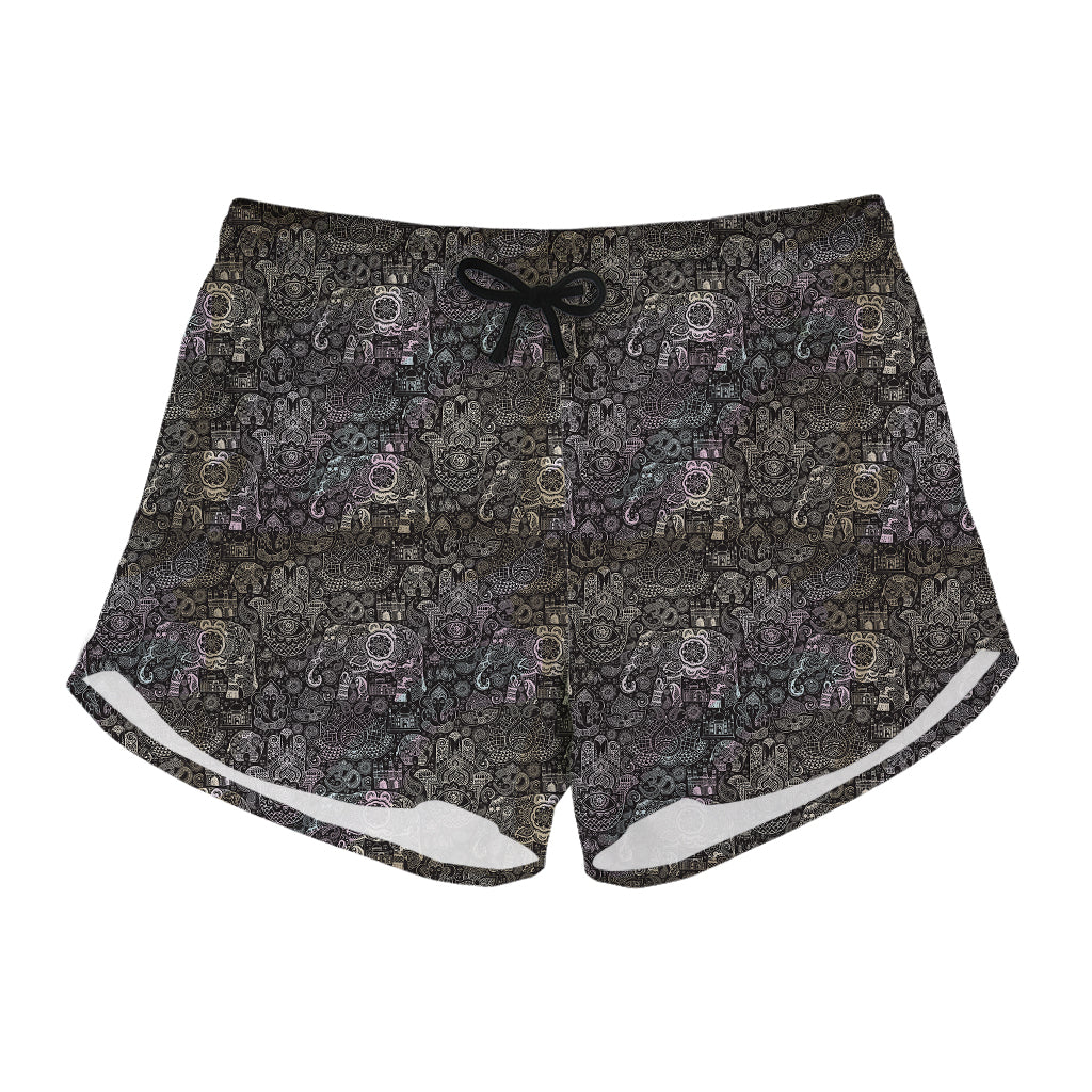 Indian Boho Elephant Pattern Print Women's Shorts