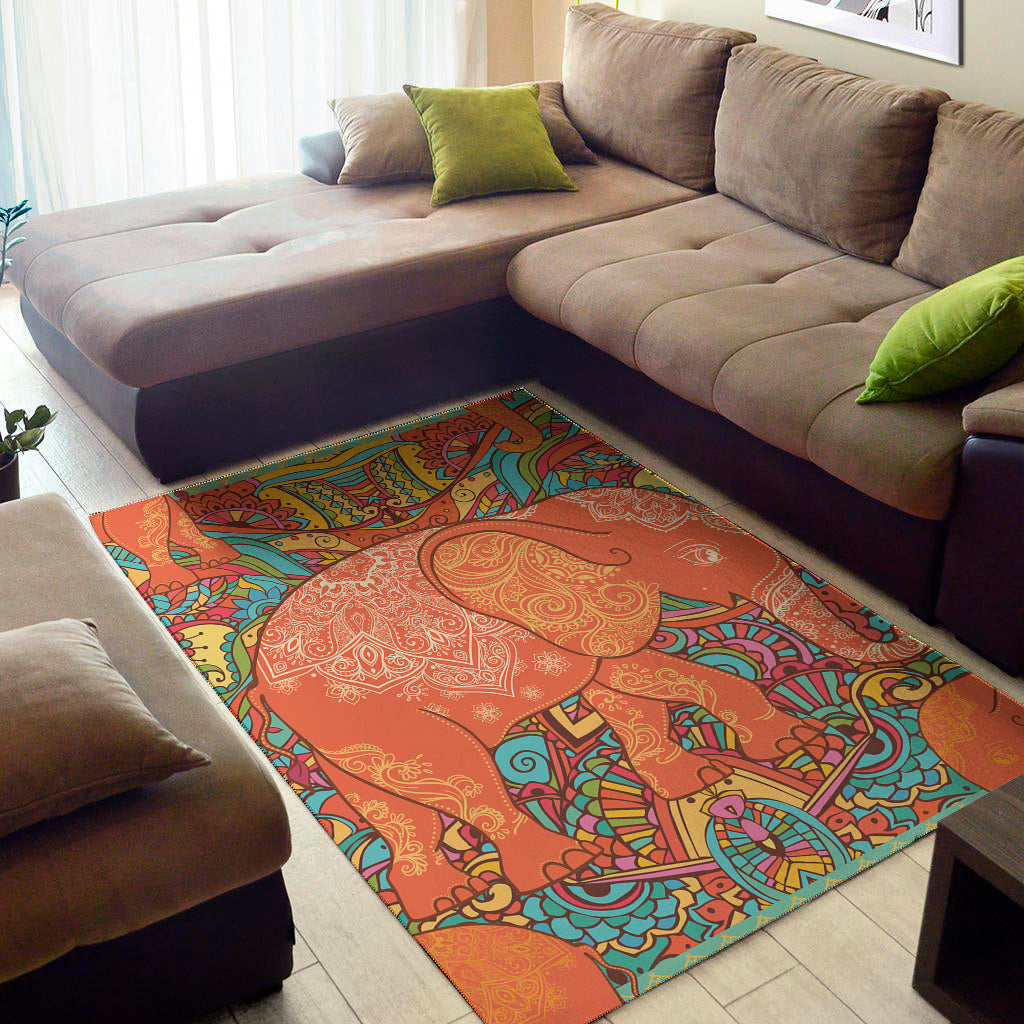 Indian Boho Hippie Elephant Print Area Rug